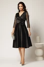 Rochie Azaleea midi neagra din tafta cu paiete la bust si funda maxi in talie, 3, dyfashion.ro