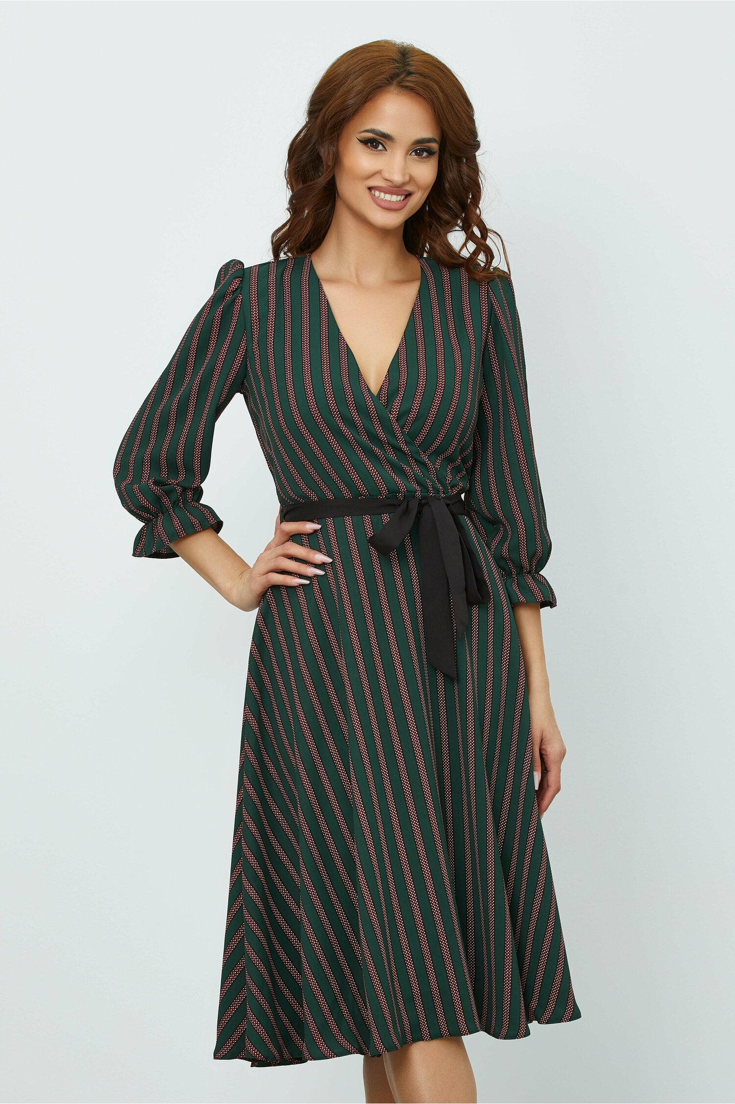 Rochie beatrice verde cu dungi bordo