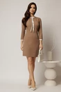 Rochie bej cu nasturi perlati si funda, 3, dyfashion.ro