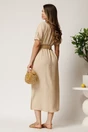Rochie midi bej din tencel croi drept si curea in talie, 2, dyfashion.ro