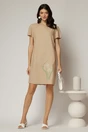 Rochie bej din in cu flori brodate si croi drept, 3, dyfashion.ro