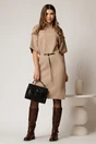 Rochie bej din tricot cu maneci fluture si curea in talie, 3, dyfashion.ro