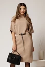Rochie bej din tricot cu maneci fluture si curea in talie, 1, dyfashion.ro