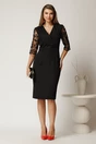 Rochie Bella midi neagra din stofa cu bust si maneci din dantela, 3, dyfashion.ro