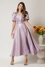 Rochie Belle midi lila din organza in clos cu decolteu petrecut, 1, dyfashion.ro