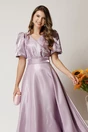 Rochie Belle midi lila din organza in clos cu decolteu petrecut, 3, dyfashion.ro