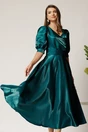 Rochie Belle midi verde din organza in clos cu decolteu petrecut, 1, dyfashion.ro