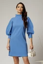 Rochie bleu cu maneci bufante si guler maxi, 1, dyfashion.ro