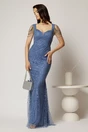 Rochie bleu de seara croi sirena cu aplicatii de paiete si margele, 1, dyfashion.ro