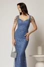Rochie bleu de seara croi sirena cu aplicatii de paiete si margele, 3, dyfashion.ro