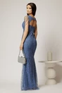 Rochie bleu de seara croi sirena cu aplicatii de paiete si margele, 2, dyfashion.ro