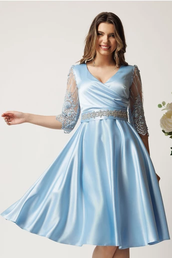 Rochie bleu din tafta in clos cu cordon in talie- Ella Collection Adria