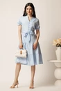 Rochie bleu din viscoza in clos cu cordon in talie, 3, dyfashion.ro