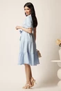 Rochie bleu din viscoza in clos cu cordon in talie, 2, dyfashion.ro