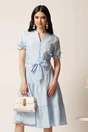 Rochie bleu din viscoza in clos cu cordon in talie, 1, dyfashion.ro