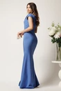 Rochie bleu lunga din stofa cu decolteu barcuta si crapatura pe picior- LaDonna, 2, dyfashion.ro