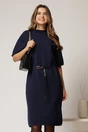 Rochie bleumarin din tricot cu maneci fluture si curea in talie, 1, dyfashion.ro