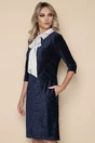 Rochie eleganta bleumarin din velur cu funda din satin