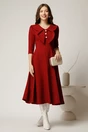 Rochie bordo clos de ocazie cu guler maxi si nasturi perluta, 3, dyfashion.ro