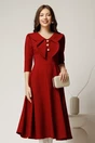 Rochie bordo clos de ocazie cu guler maxi si nasturi perluta, 1, dyfashion.ro