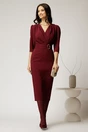 Rochie bordo conica cu decolteu petrecut si cordon in talie, 3, dyfashion.ro