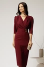 Rochie bordo conica cu decolteu petrecut si cordon in talie, 1, dyfashion.ro