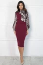 Rochie bordo cu animal print pe bust si maneci