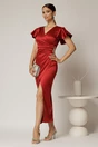 Rochie bordo cu croi mulat din tafta si aplicatii pe talie, 1, dyfashion.ro