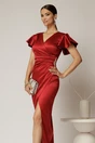 Rochie bordo cu croi mulat din tafta si aplicatii pe talie, 3, dyfashion.ro