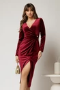 Rochie bordo din catifea cu decolteu petrecut, 1, dyfashion.ro