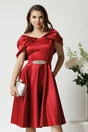 Rochie bordo din tafta in clos cu accesoriu metalic in talie- Ella Collection Jolie, 1, dyfashion.ro