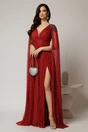 Rochie bordo lunga de seara din dantela cu aplicatii pe umeri, 1, dyfashion.ro