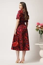 Rochie bordo tip camasa din bumbac cu flori rosii si cordon in talie, 2, dyfashion.ro