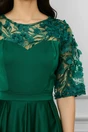 Rochie Brinda eleganta din tafta verde pin cu broderie 3D