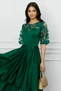 Rochie Brinda eleganta din tafta verde pin cu broderie 3D