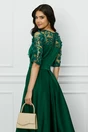 Rochie Brinda eleganta din tafta verde pin cu broderie 3D