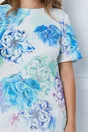 Rochie Camelia alba cu imprimeu floral turcoaz