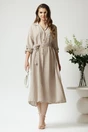 Rochie casual din panza ivory cu dungi maro si nasturi