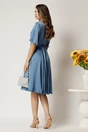Rochie Celine midi albastra din voal satinat in clos cu cordon in talie, 2, dyfashion.ro