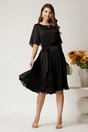 Rochie Celine midi neagra din voal satinat in clos cu cordon in talie, 3, dyfashion.ro