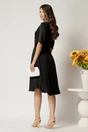 Rochie Celine midi neagra din voal satinat in clos cu cordon in talie, 2, dyfashion.ro