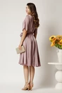 Rochie Celine midi roz pudra din voal satinat in clos cu cordon in talie, 2, dyfashion.ro