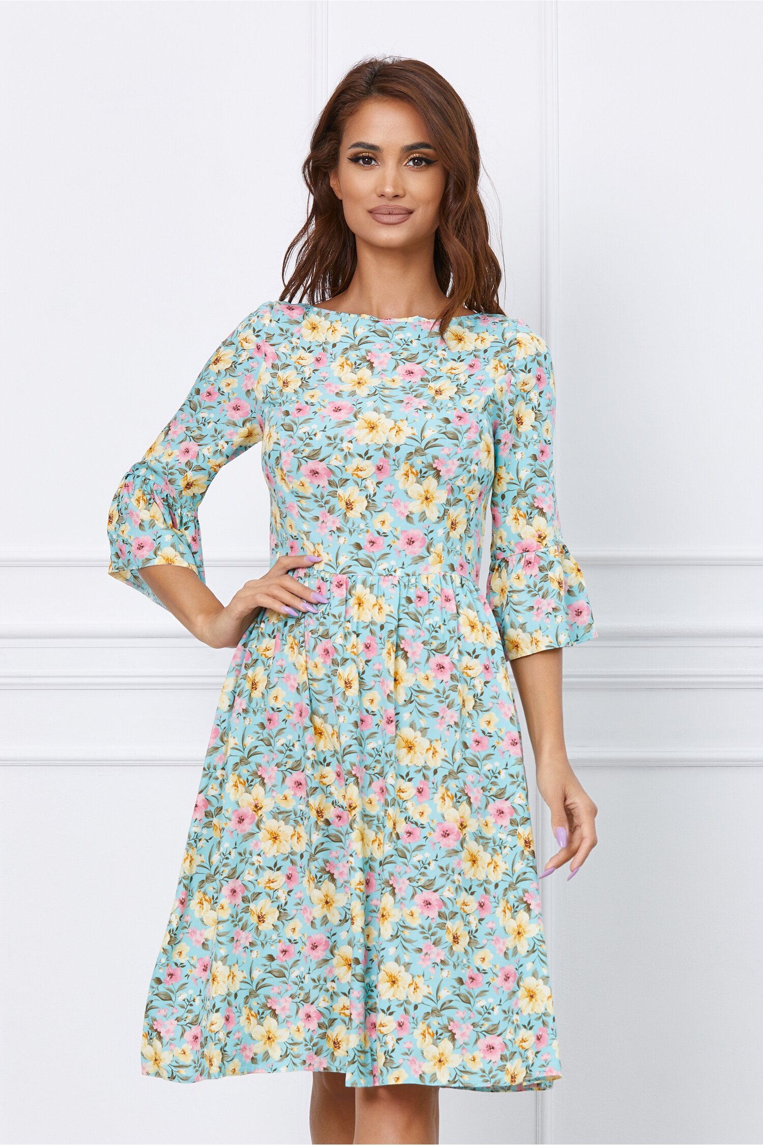 Rochie bleu galben-roz