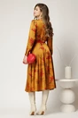 Rochie clos midi galben mustar cu imprimeu si curea in talie, 2, dyfashion.ro