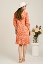 Rochie corai din voal cu croi drept si flori portocalii- Viada, 4, dyfashion.ro