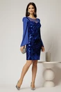 Rochie Daimond eleganta din catifea albastra cu paiete si maneci din voal, 3, dyfashion.ro