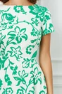 Rochie Dariana alba cu imprimeuri florale verzi