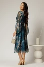 Rochie de ocazie albastru petrol cu imprimeu floral bej si insertii aurii, 2, dyfashion.ro
