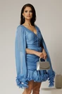 Rochie de ocazie bleu cu maneci vaporoase din voal peliculizat, 1, dyfashion.ro