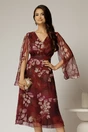 Rochie de ocazie bordo cu imprimeu floral bej si insertii aurii, 1, dyfashion.ro